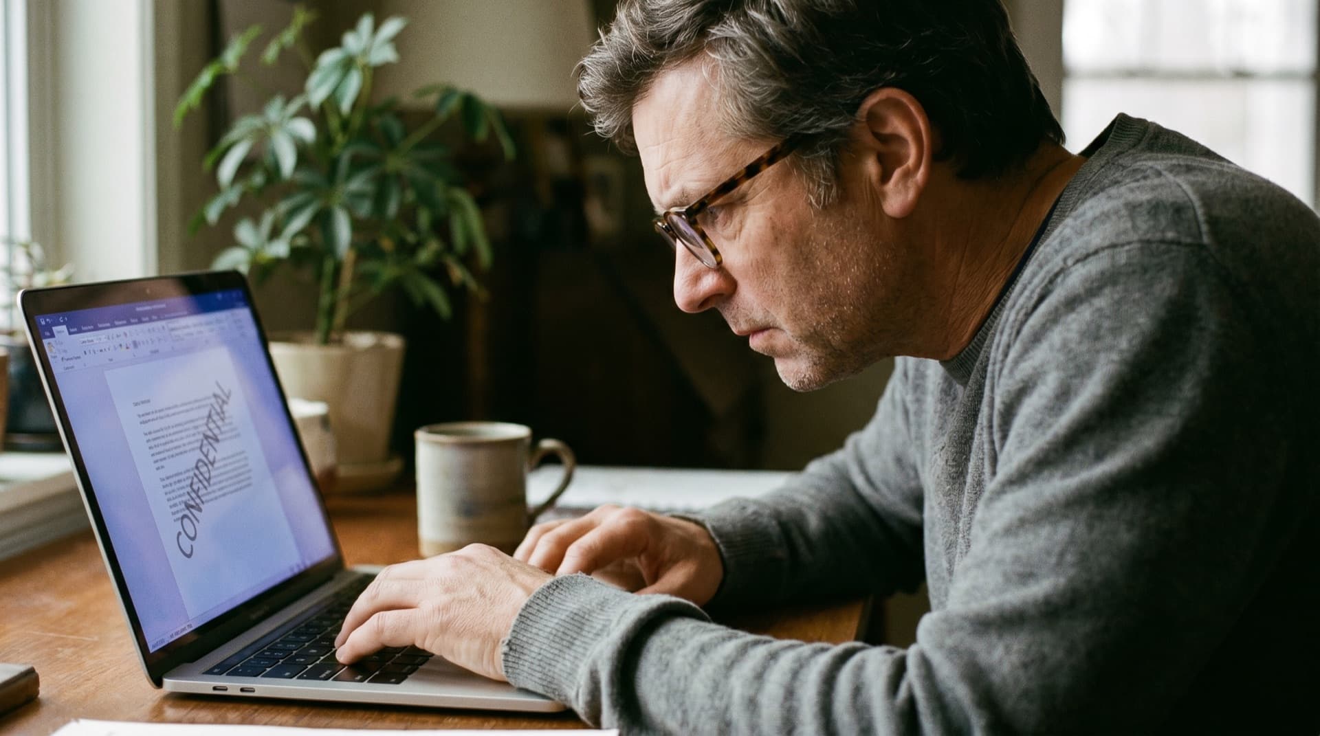 A person adding a watermark to a PDF on their laptop, edited in the browser